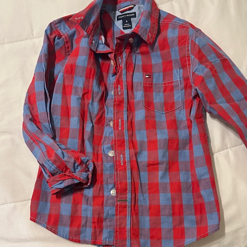 Tommy Hilfiger Kids Red and Blue Plaid Shirt